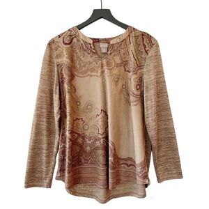 CHICO’S Paisley Faux Suede Insert Tunic Top Size 3 (XL)